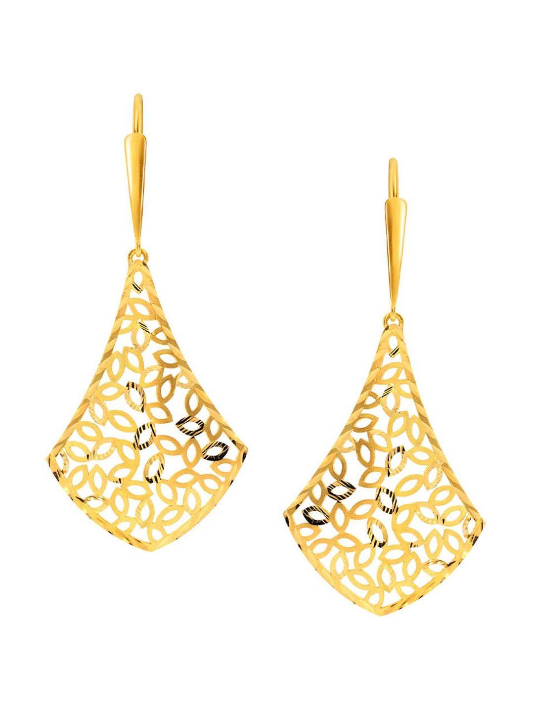 senco foliate 18kt drop gold earrings-3.4gm