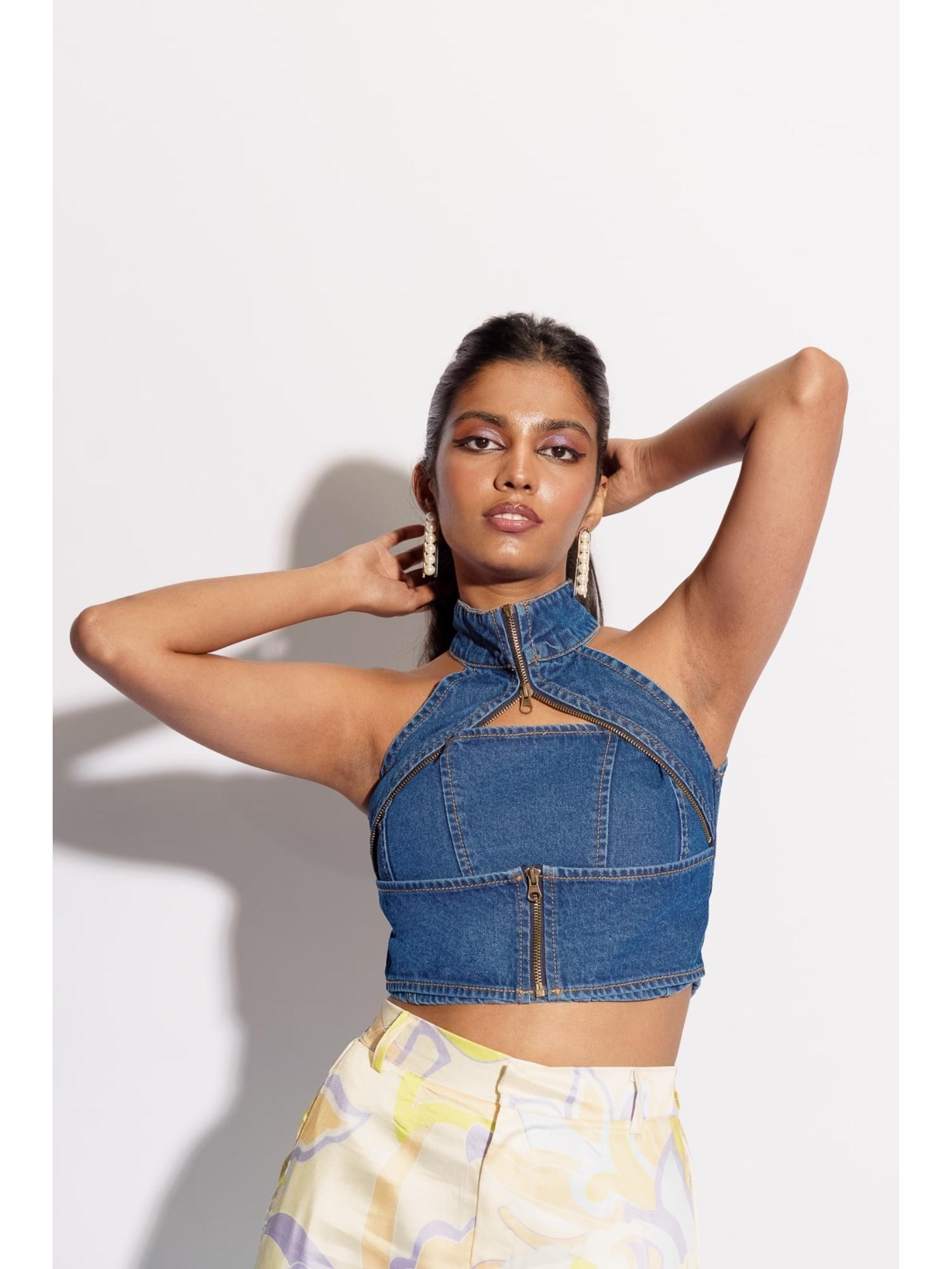 senile indigo crop top