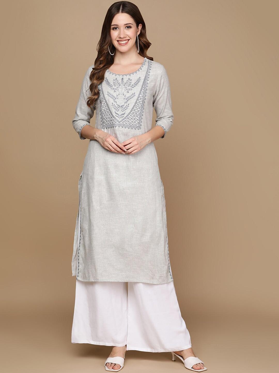 senyora ethnic motifs embroidered pure cotton kurta