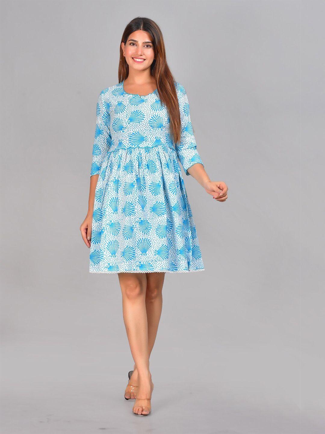 senyora abstract printed gathered or pleated cotton a line dress