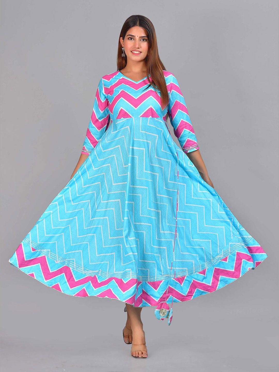 senyora blue cotton ethnic maxi dress