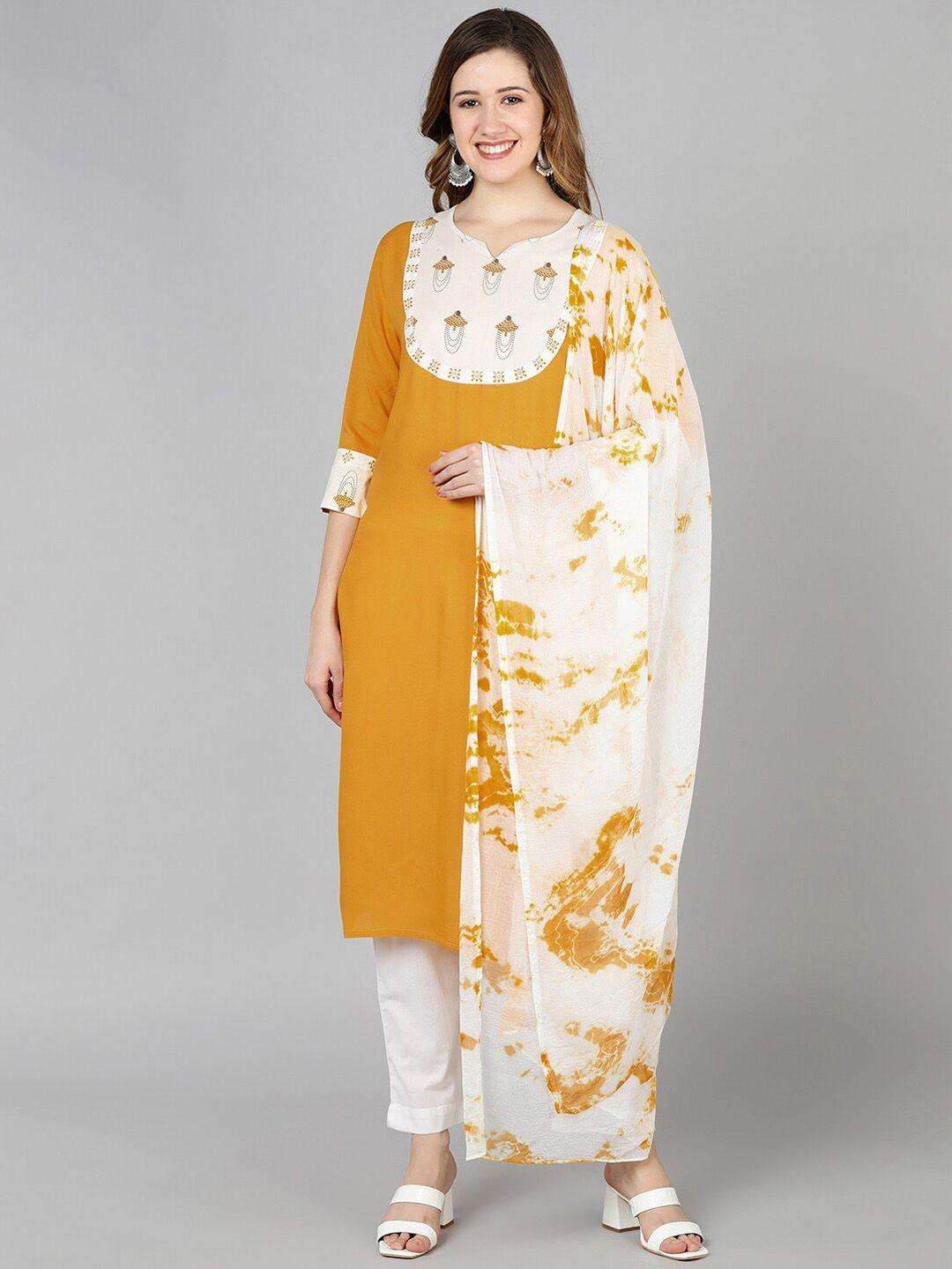 senyora ethnic motifs printed pure cotton kurta with trousers & dupatta