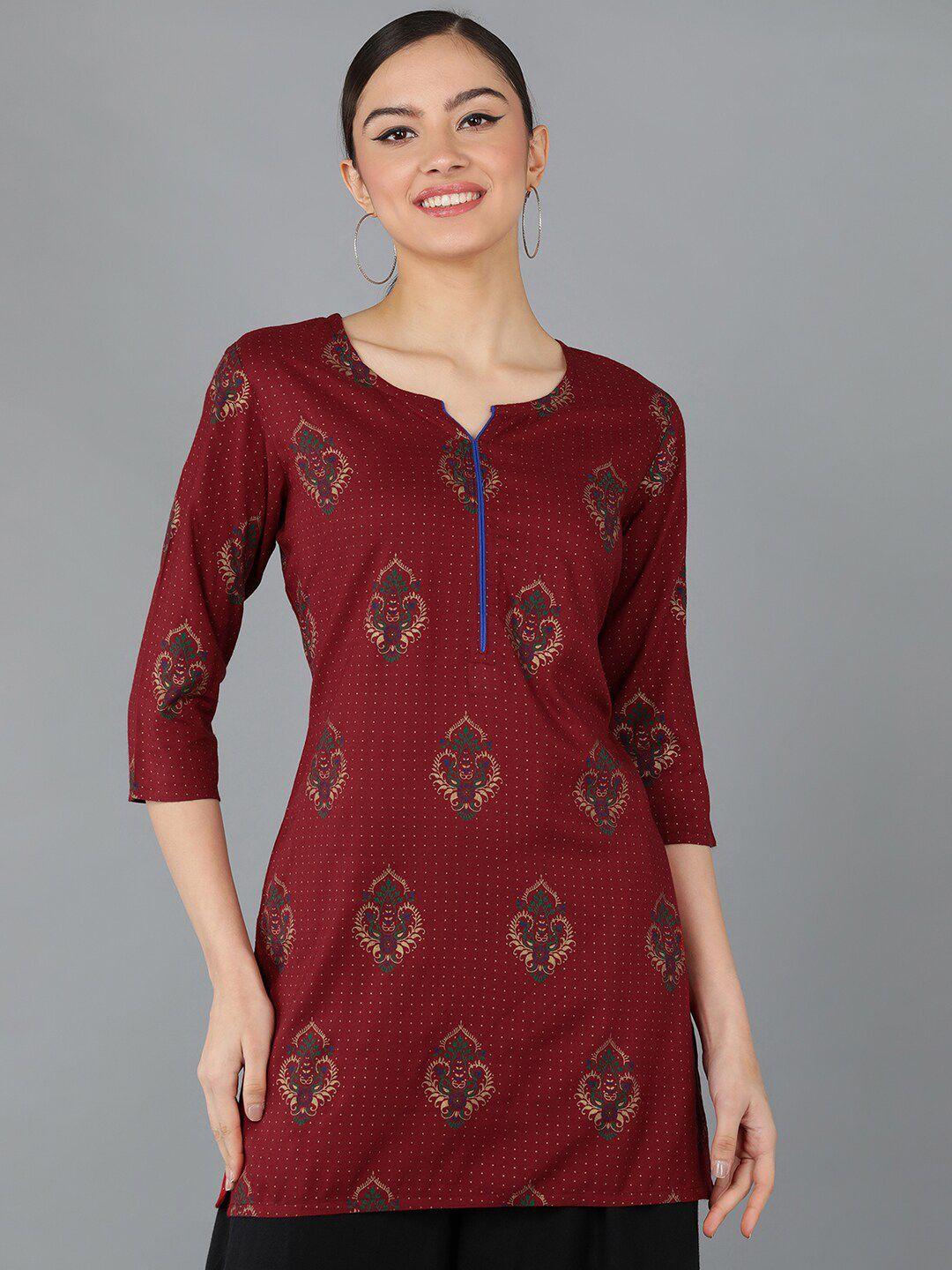 senyora maroon print cotton longline top