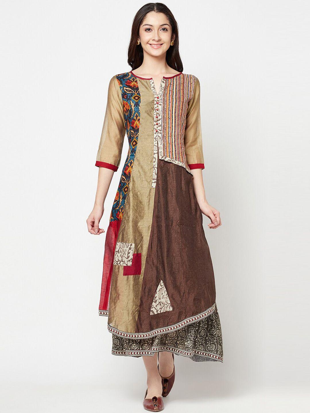 senyora multicoloured layered ethnic a-line maxi dress