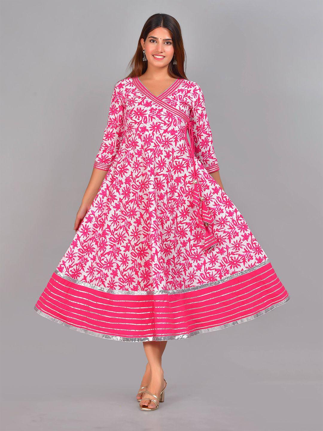 senyora pink floral midi cotton dress