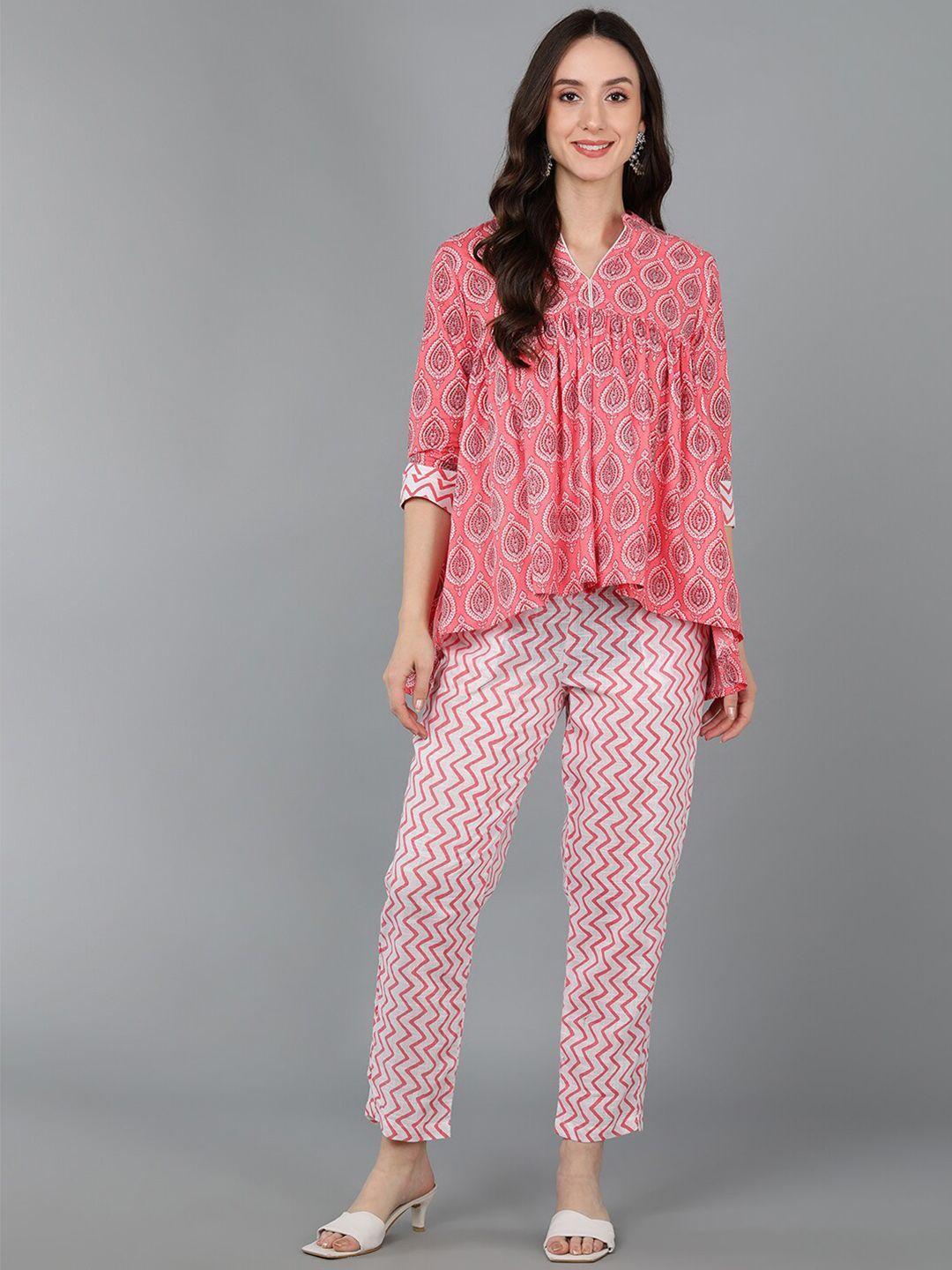 senyora printed pure cotton top with trouser