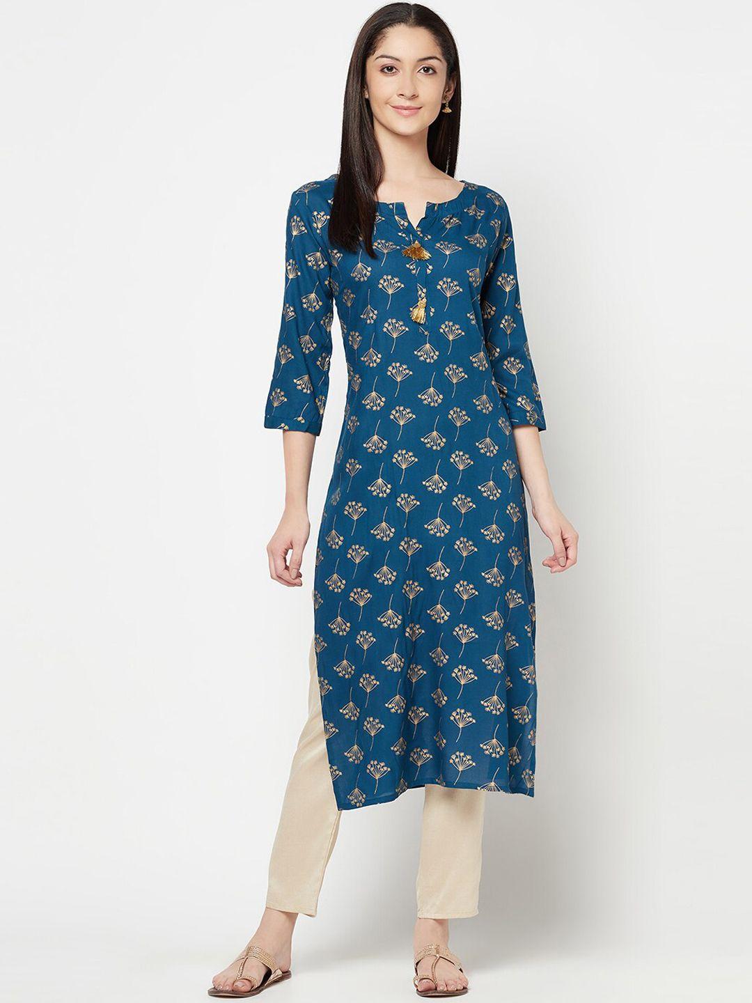 senyora teal ethnic motifs printed kurta