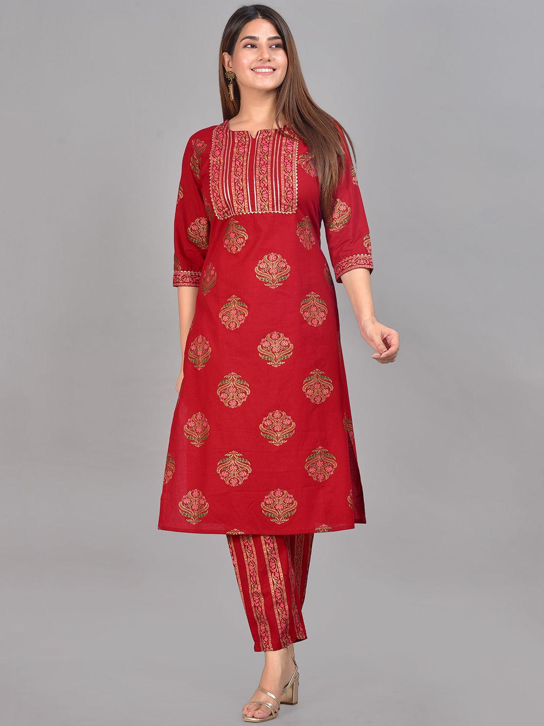 senyora women red floral printed kurta with trouser