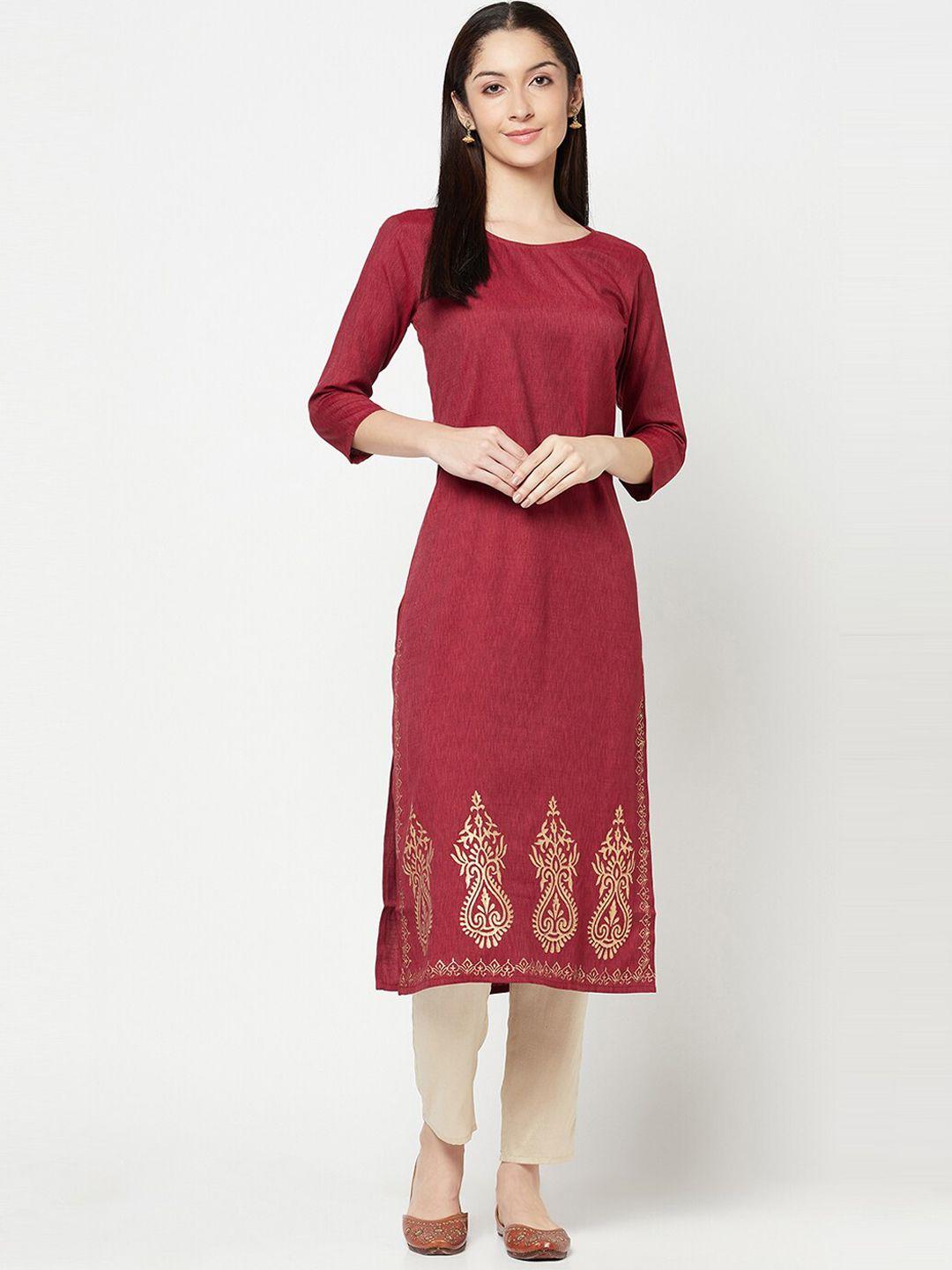 senyora women rust ethnic block printed kurta