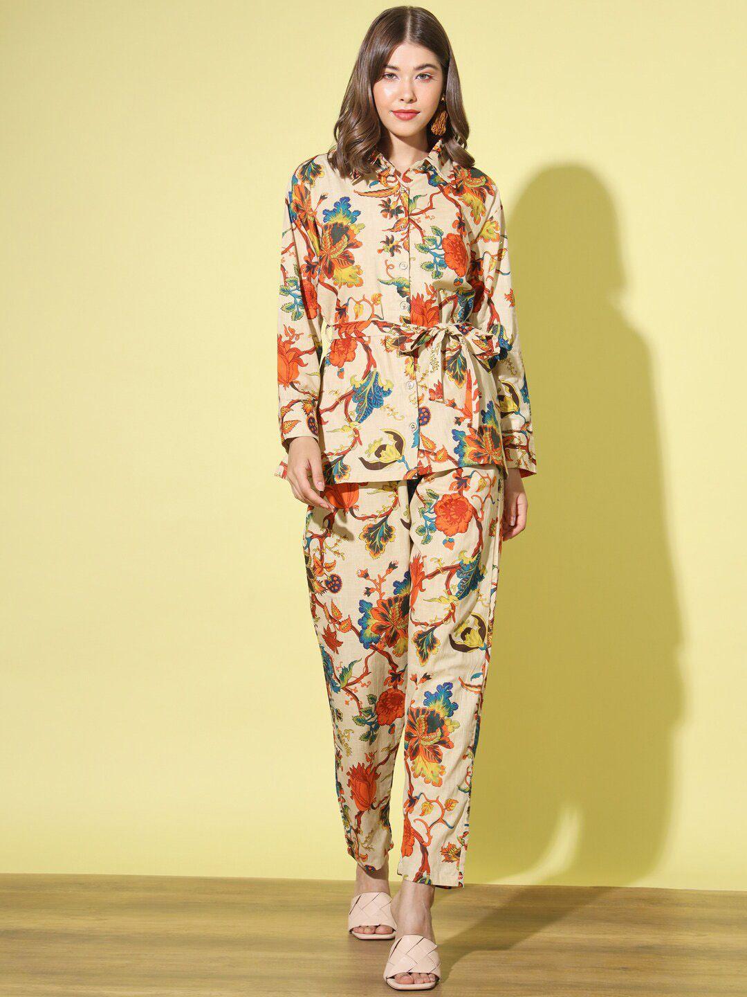 sephani floral printed pure cotton shirt with trousers co-ords