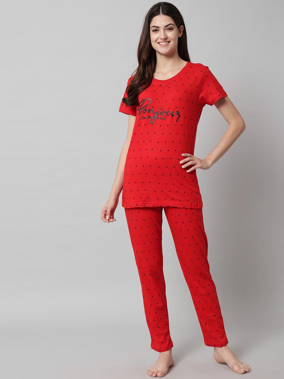 sephani women red & black printed night suit tb-red-dot-1806-s-red