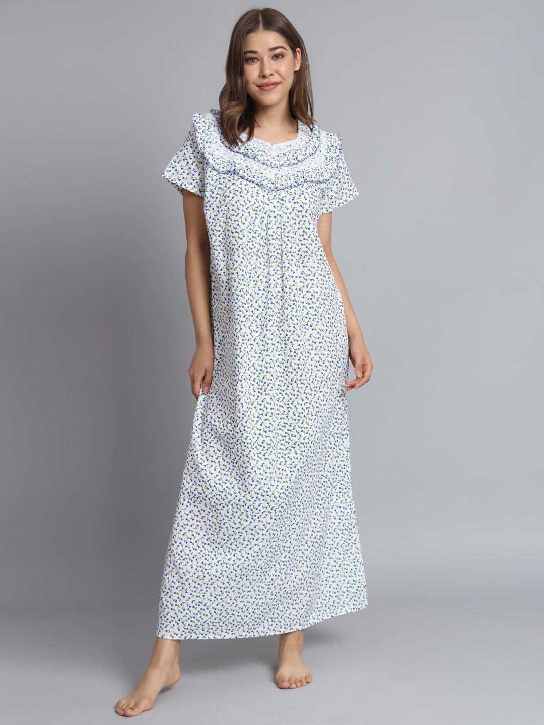 sephani  floral printed v-neck pure cotton night maxi dress
