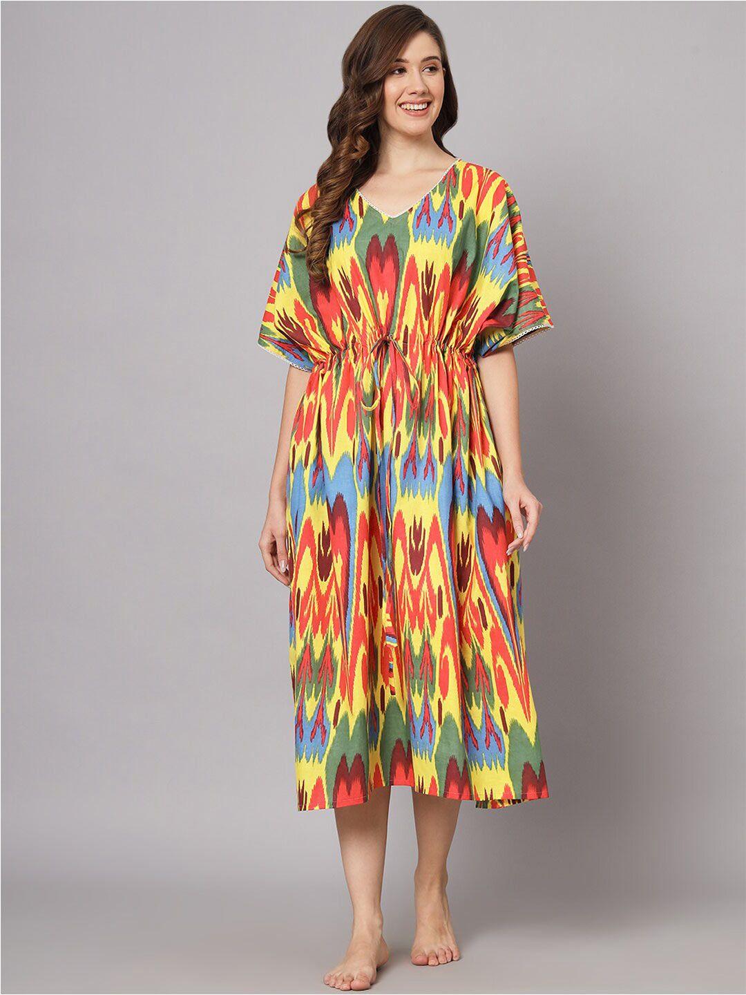 sephani abstract printed pure cotton kaftan nightdress