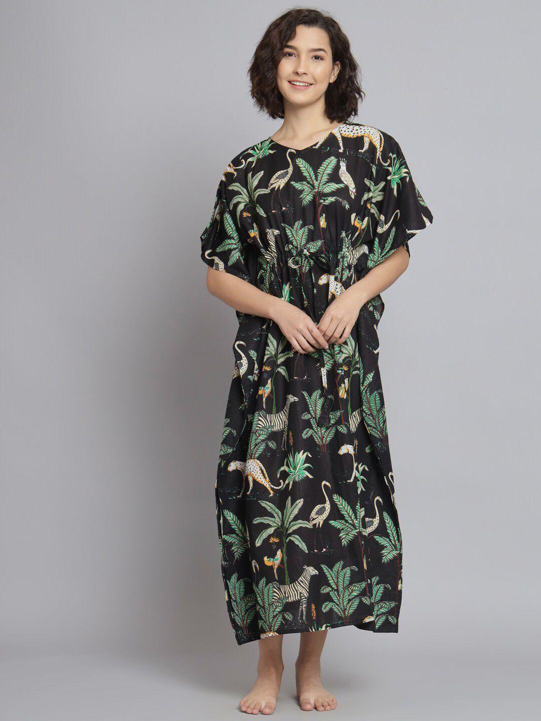 sephani floral printed pure cotton kaftan maxi nightdress