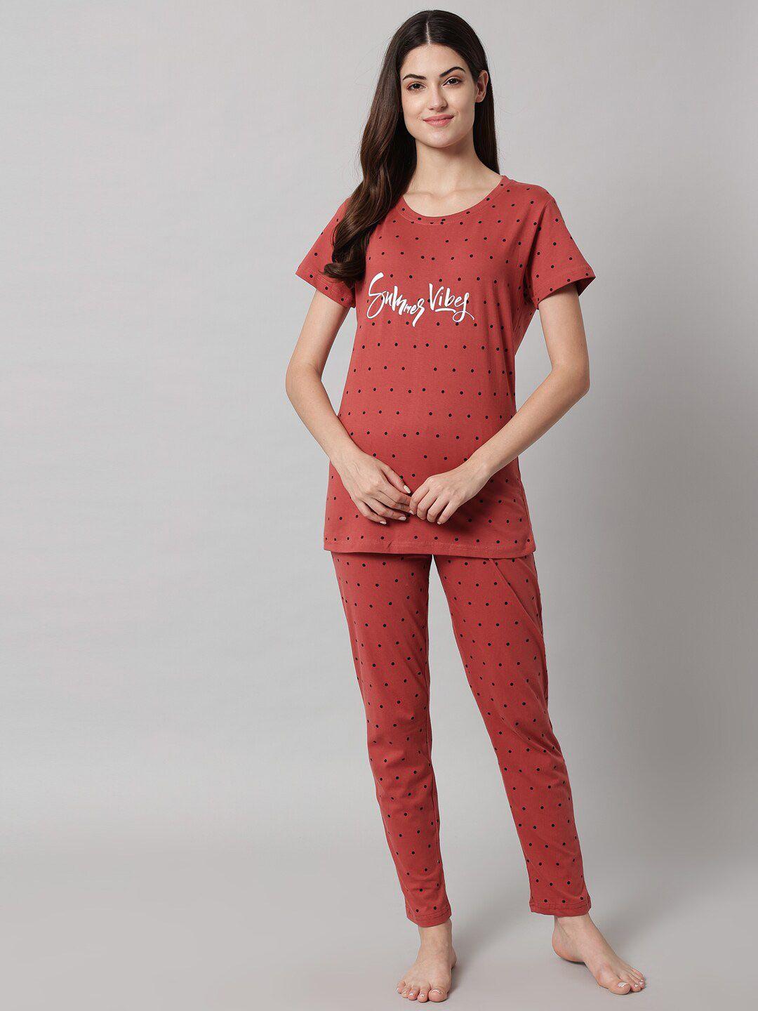 sephani polka dots printed pure cotton night suit