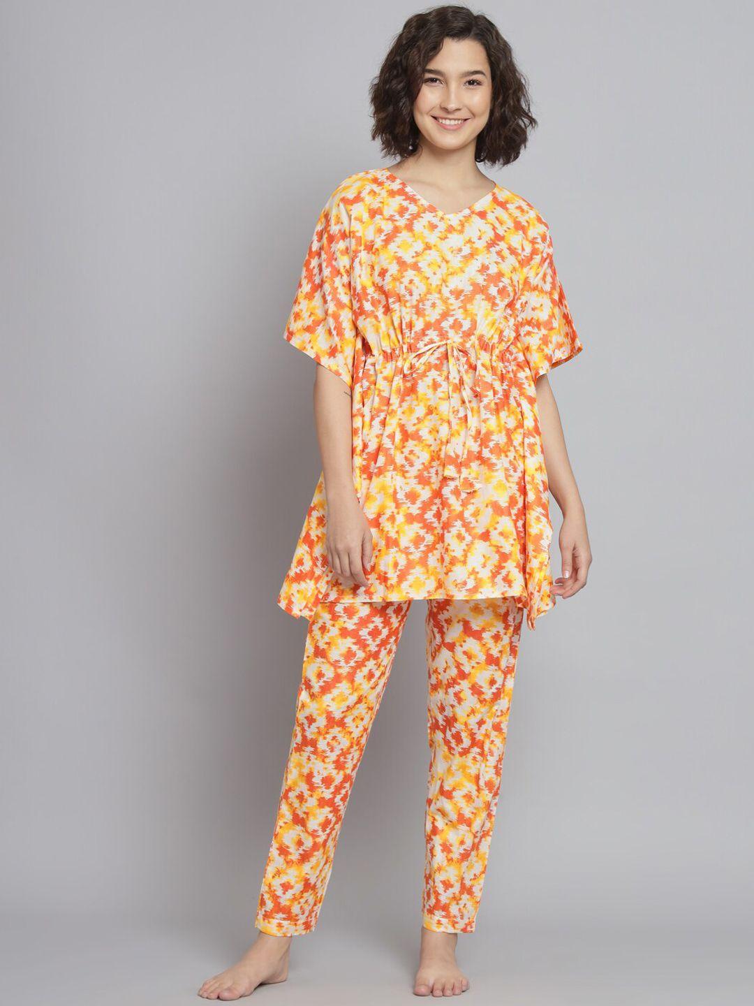 sephani women orange & white printed night suit