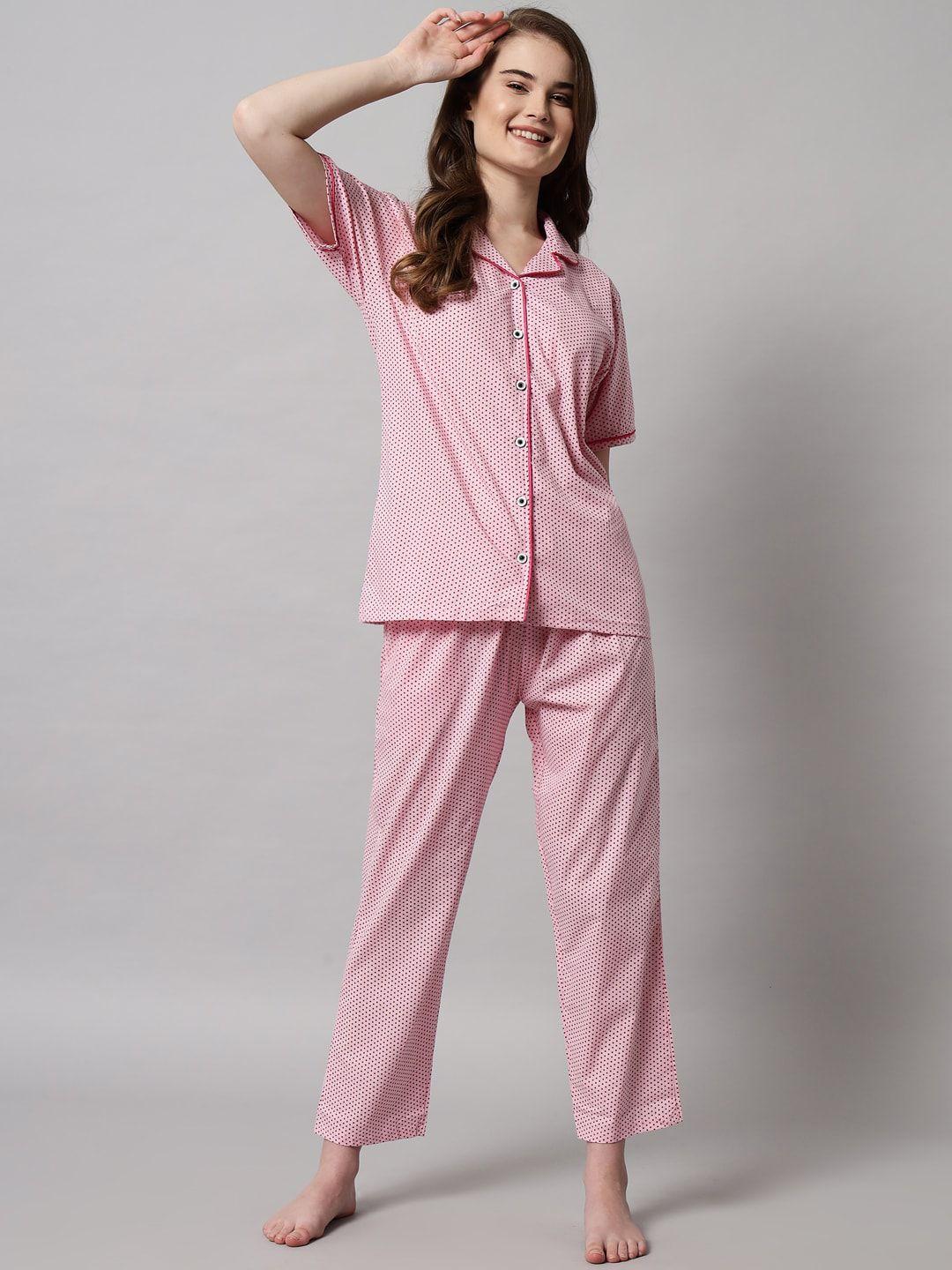 sephani women pink polka dot printed night suit plus size