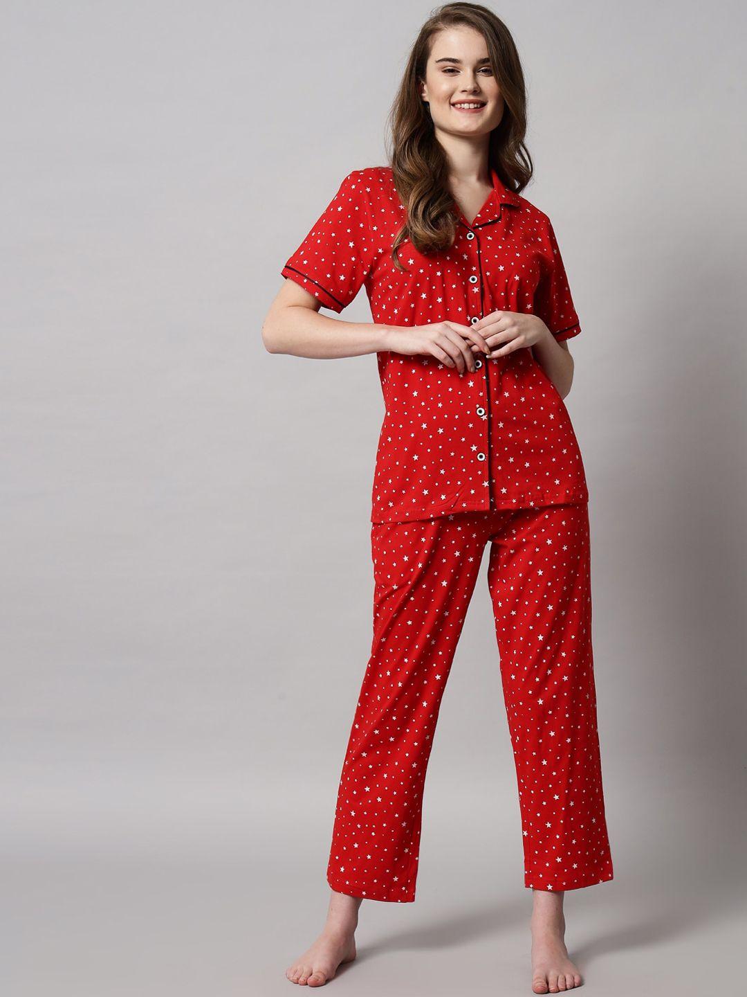 sephani women red & white printed night suit