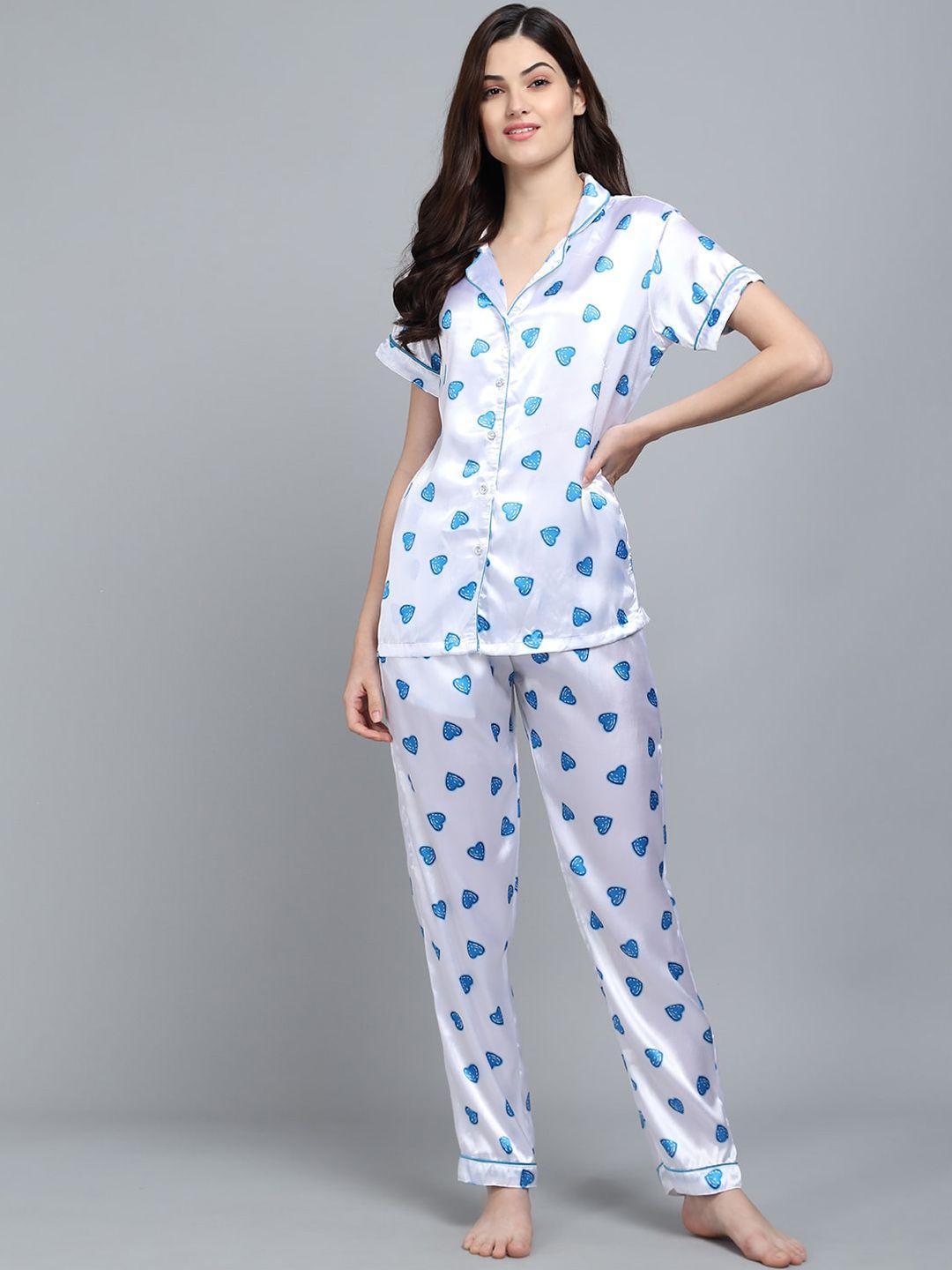 sephani women white & blue printed night suit
