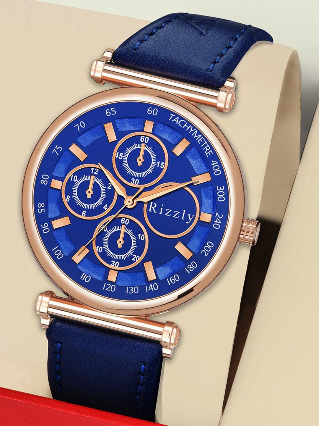 septem men black printed dial & blue leather straps analogue watch-sp-228.blue-septem-blue