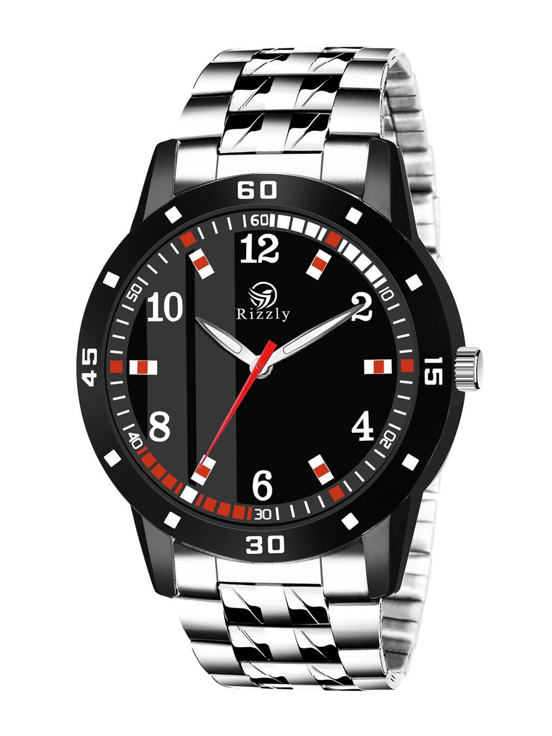 septem men black printed dial & silver toned bracelet style straps analogue watch-sp-225