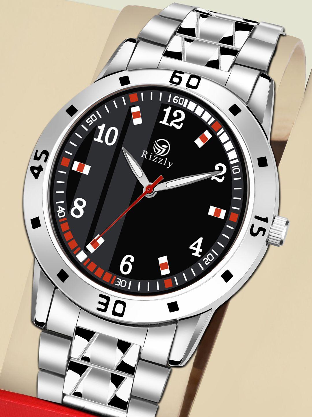 septem men black printed dial & silver toned stainless steel bracelet style straps analogue watch