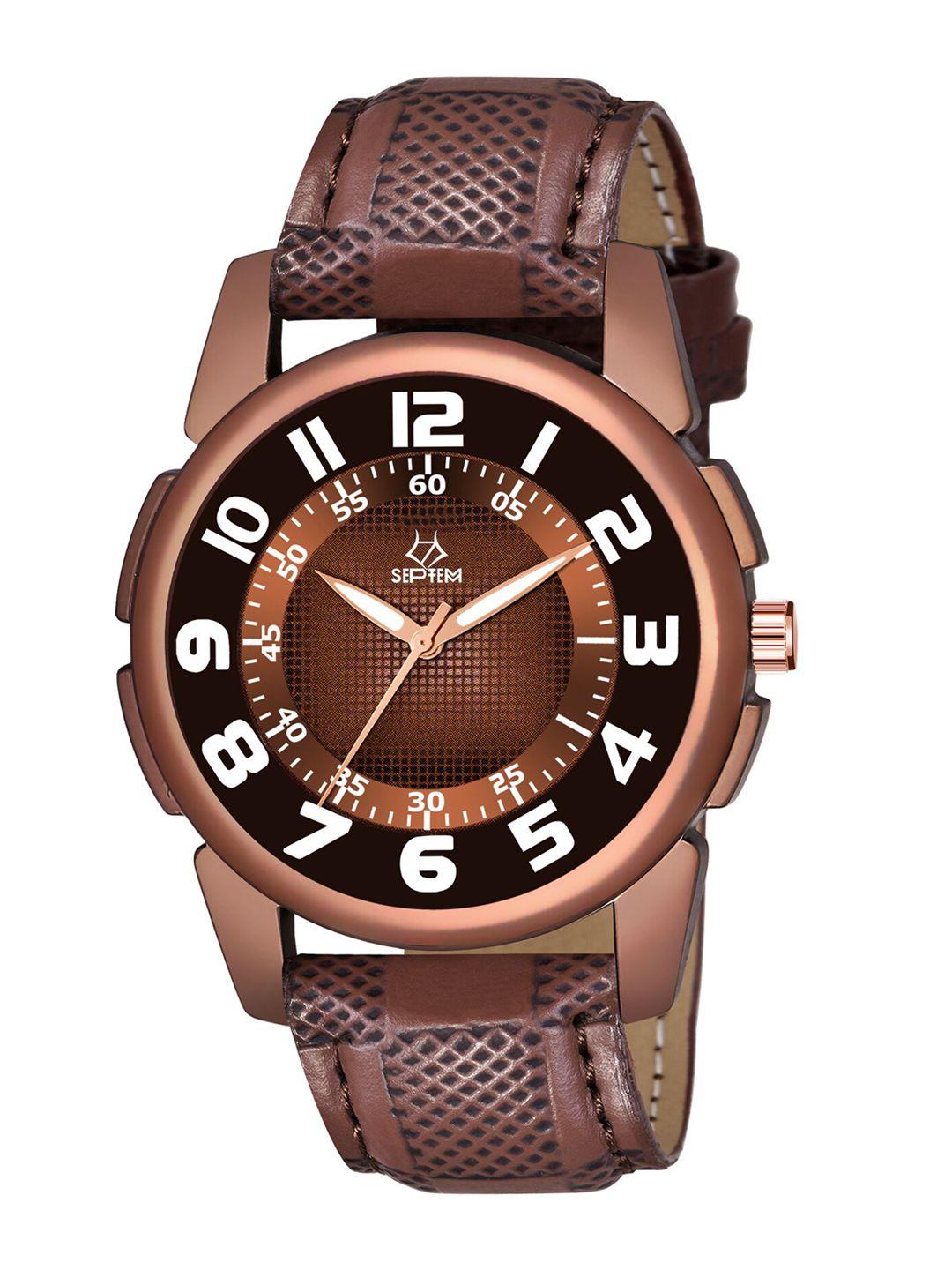 septem men brown patterned dial & brown leather straps analogue watch