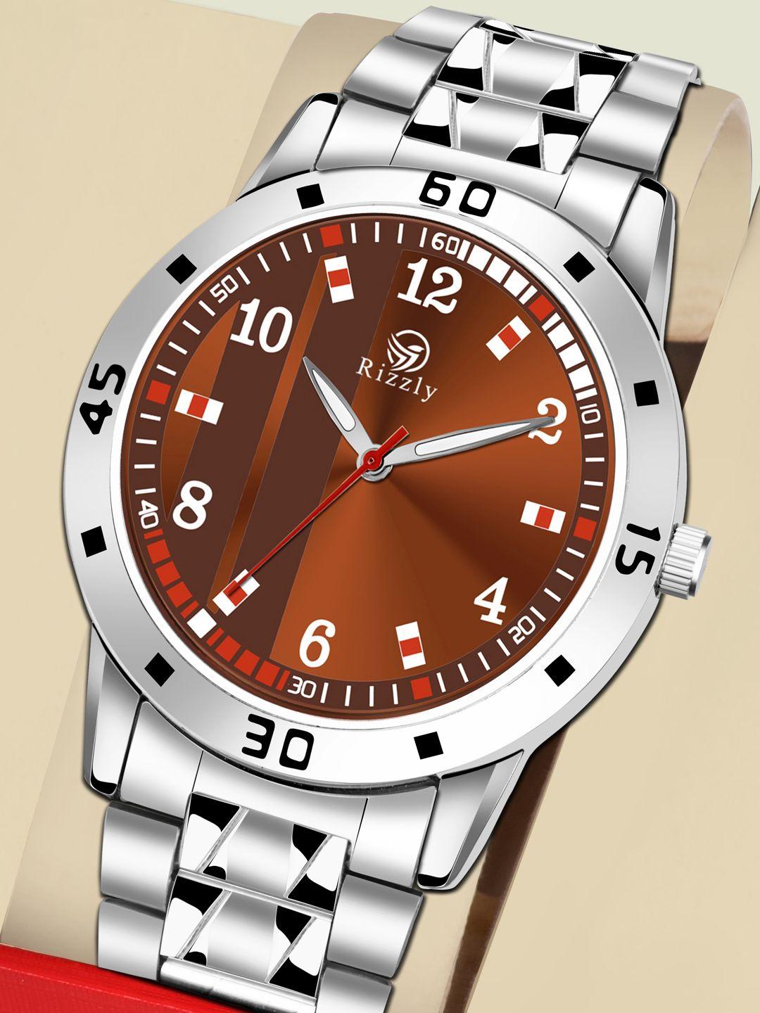 septem men brown printed dial & silver toned stainless steel bracelet style straps analogue watch