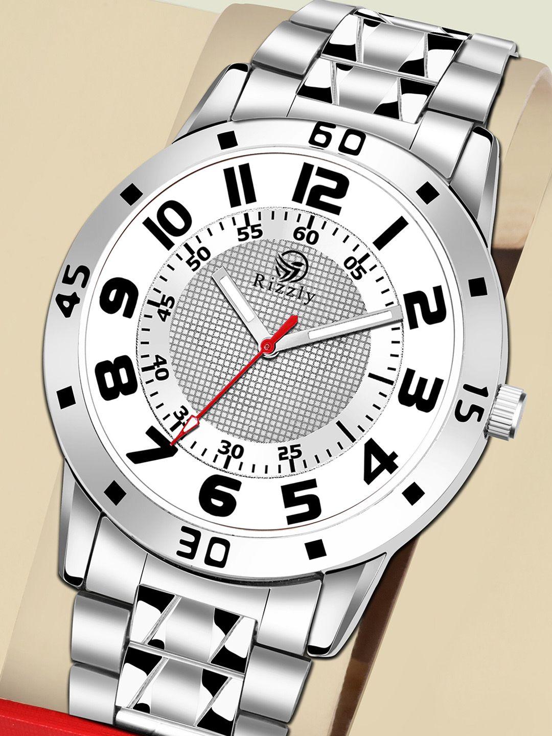 septem men white dial & silver toned stainless steel bracelet style straps analogue watch