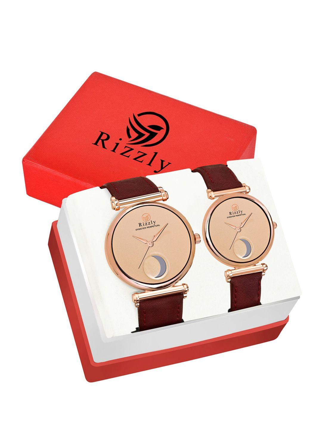 septem unisex pack of 2 rose gold-toned dial & red leather straps analogue watch-sp-301