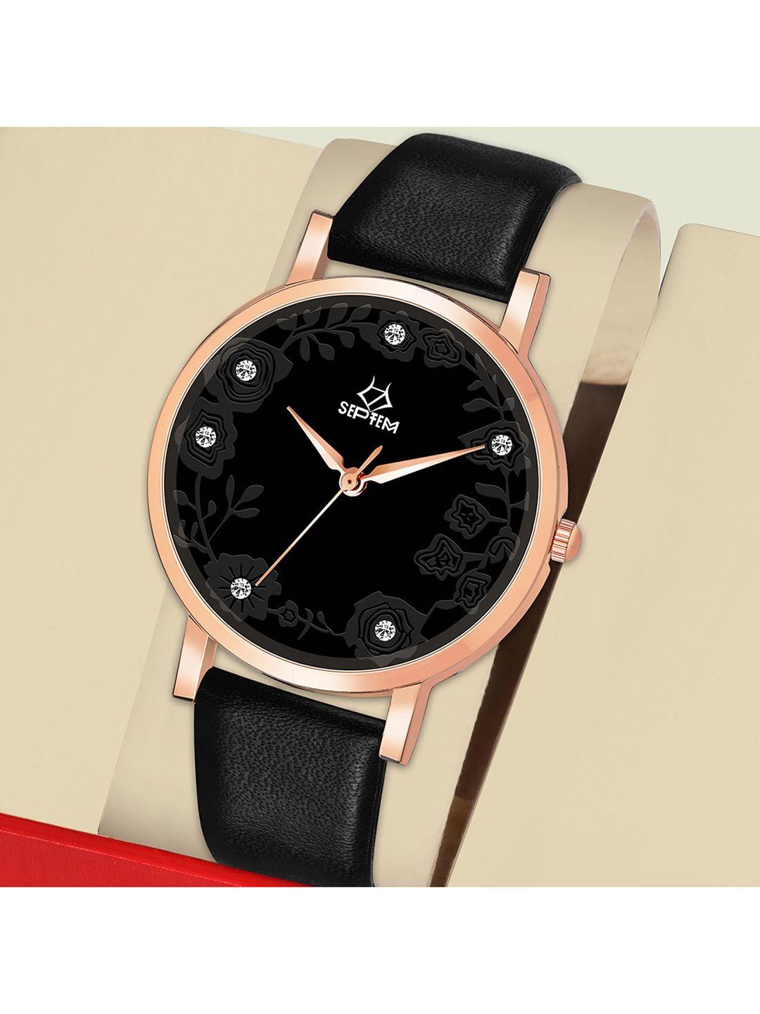 septem women black dial & leather  analogue watch-sp-146.black-septem-black