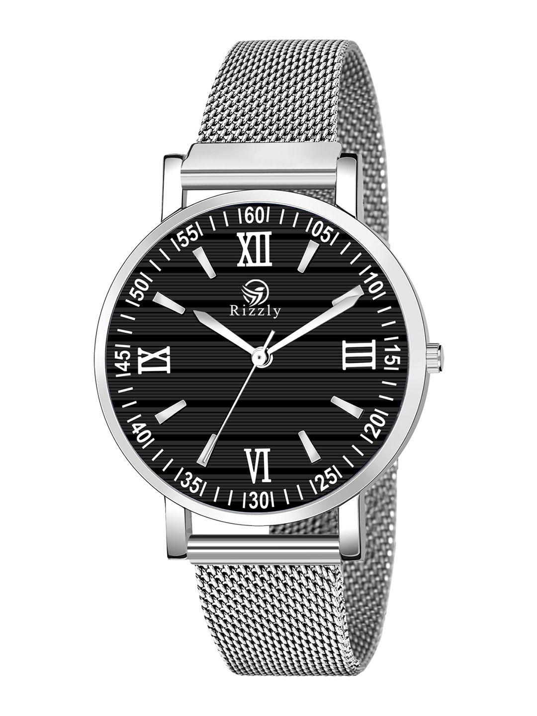 septem women black dial & silver toned stainless steel straps analogue watch