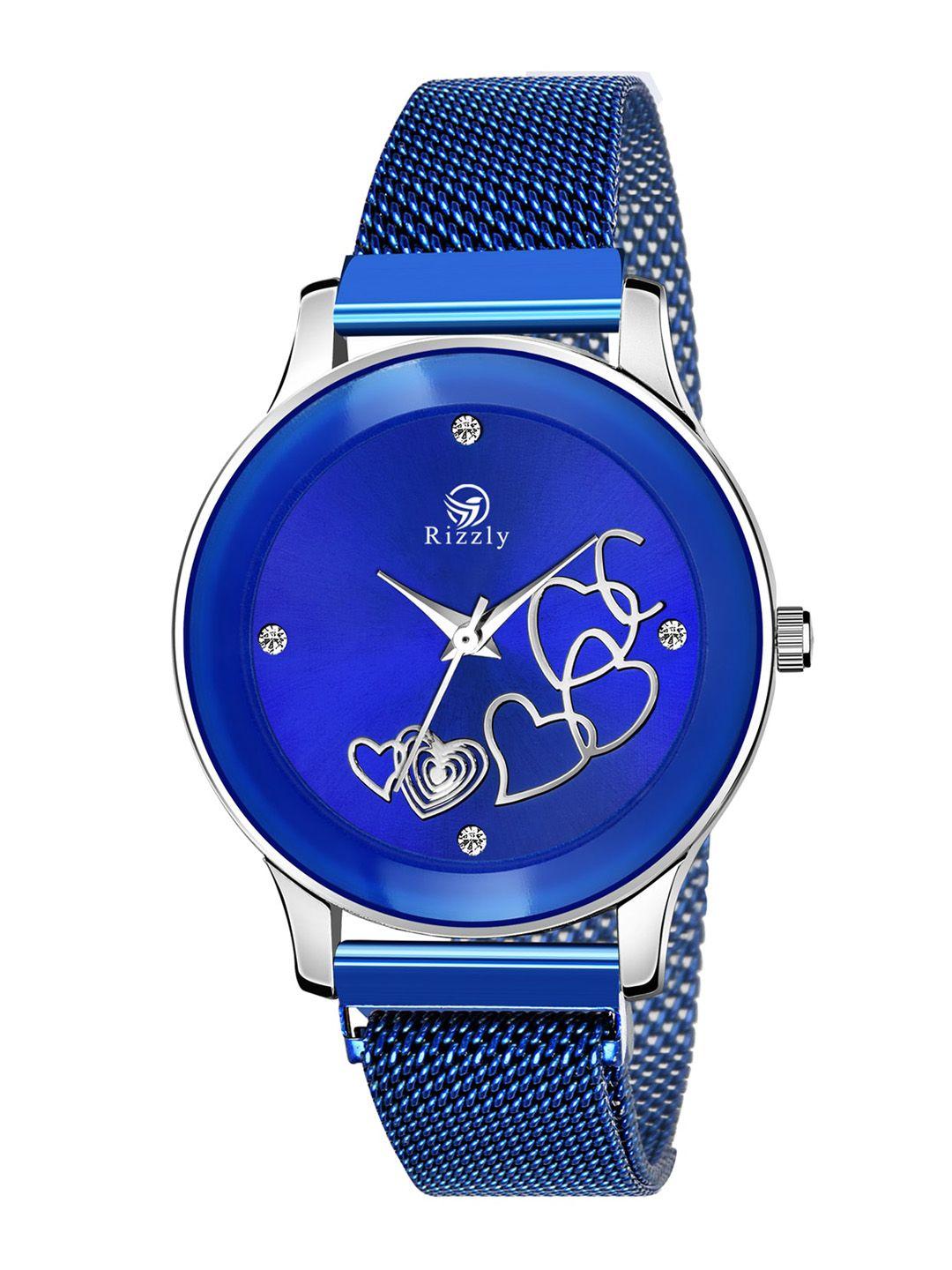 septem women blue embellished dial & blue stainless steel bracelet style straps analogue watch