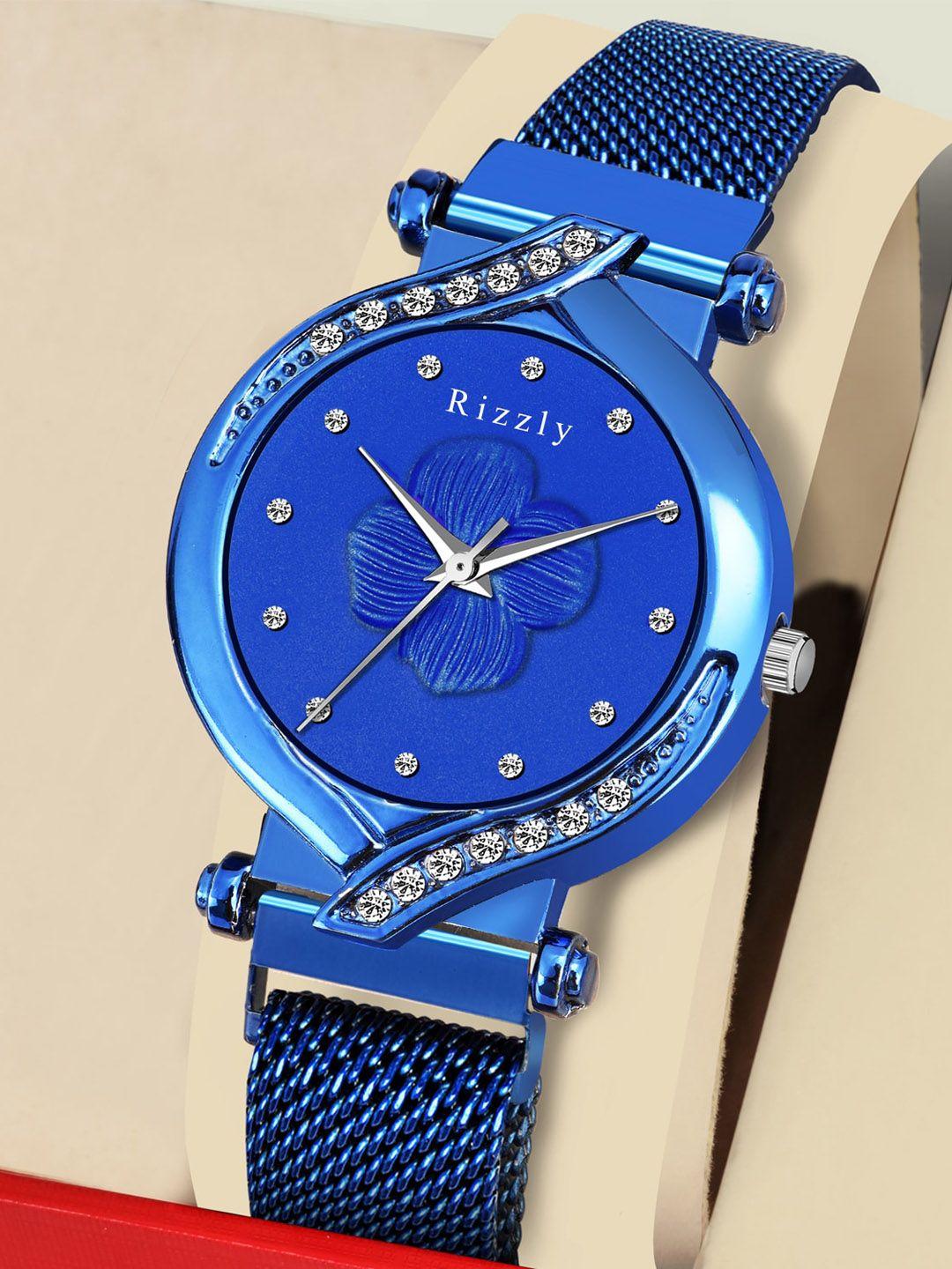 septem women blue embellished dial & bracelet style straps analogue watch sp-142