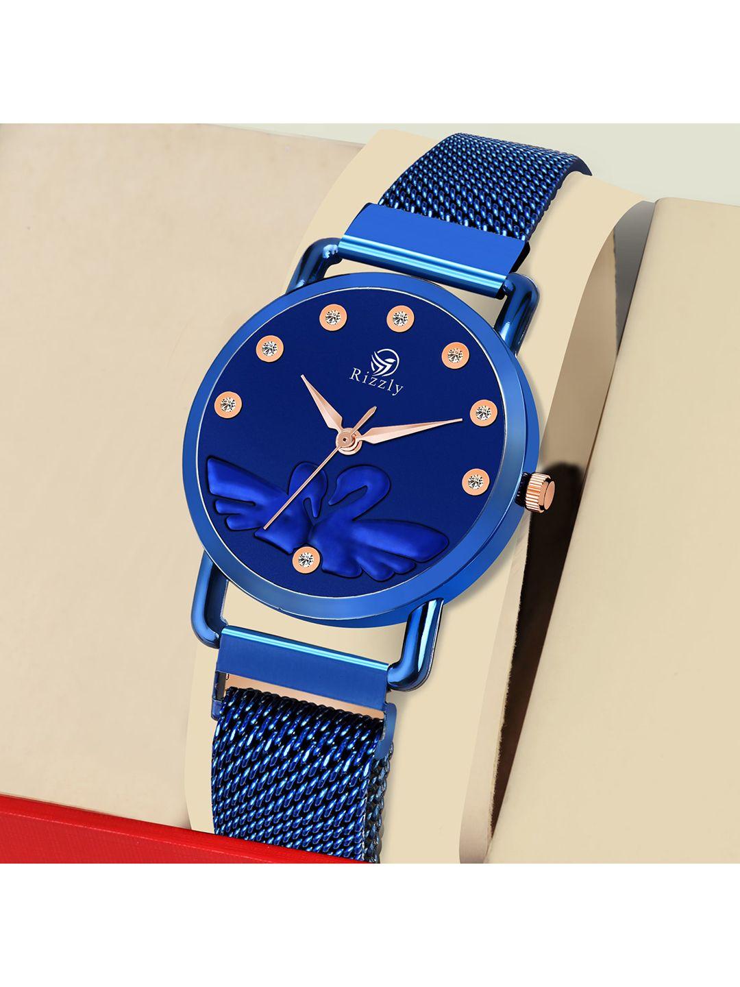 septem women blue patterned dial & blue stainless steel bracelet style straps analogue watch