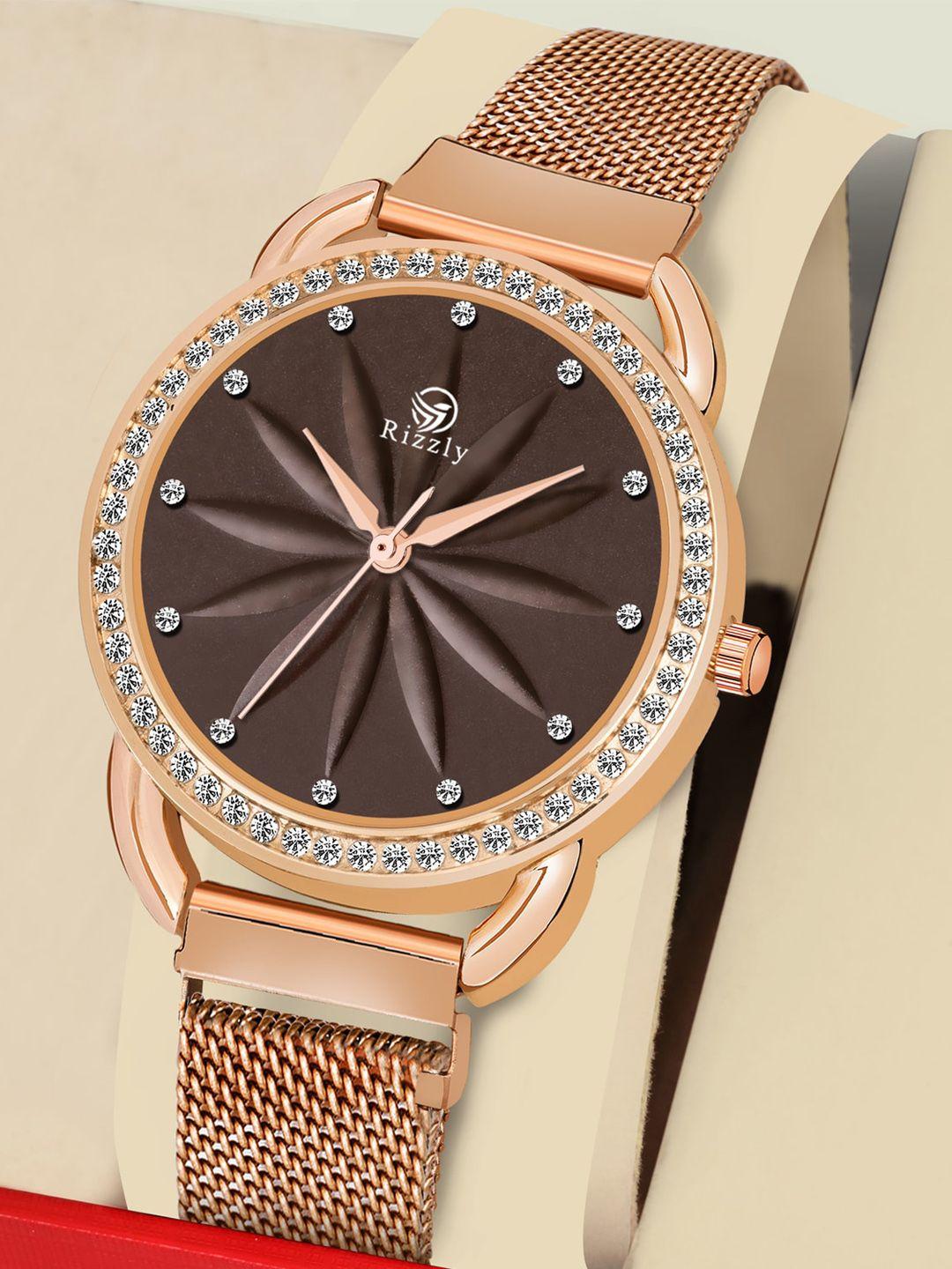 septem women brown embellished dial & rose gold toned stainless steel bracelet style straps analogue watch sp-137.coffee-septem-coffee