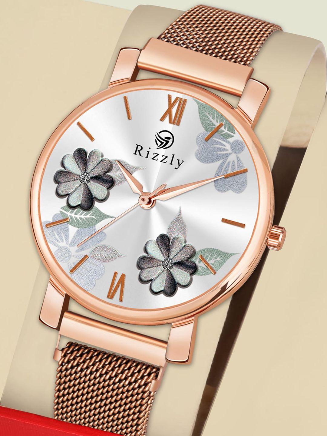 septem women green dial & rose gold toned stainless steel bracelet style straps analogue watch