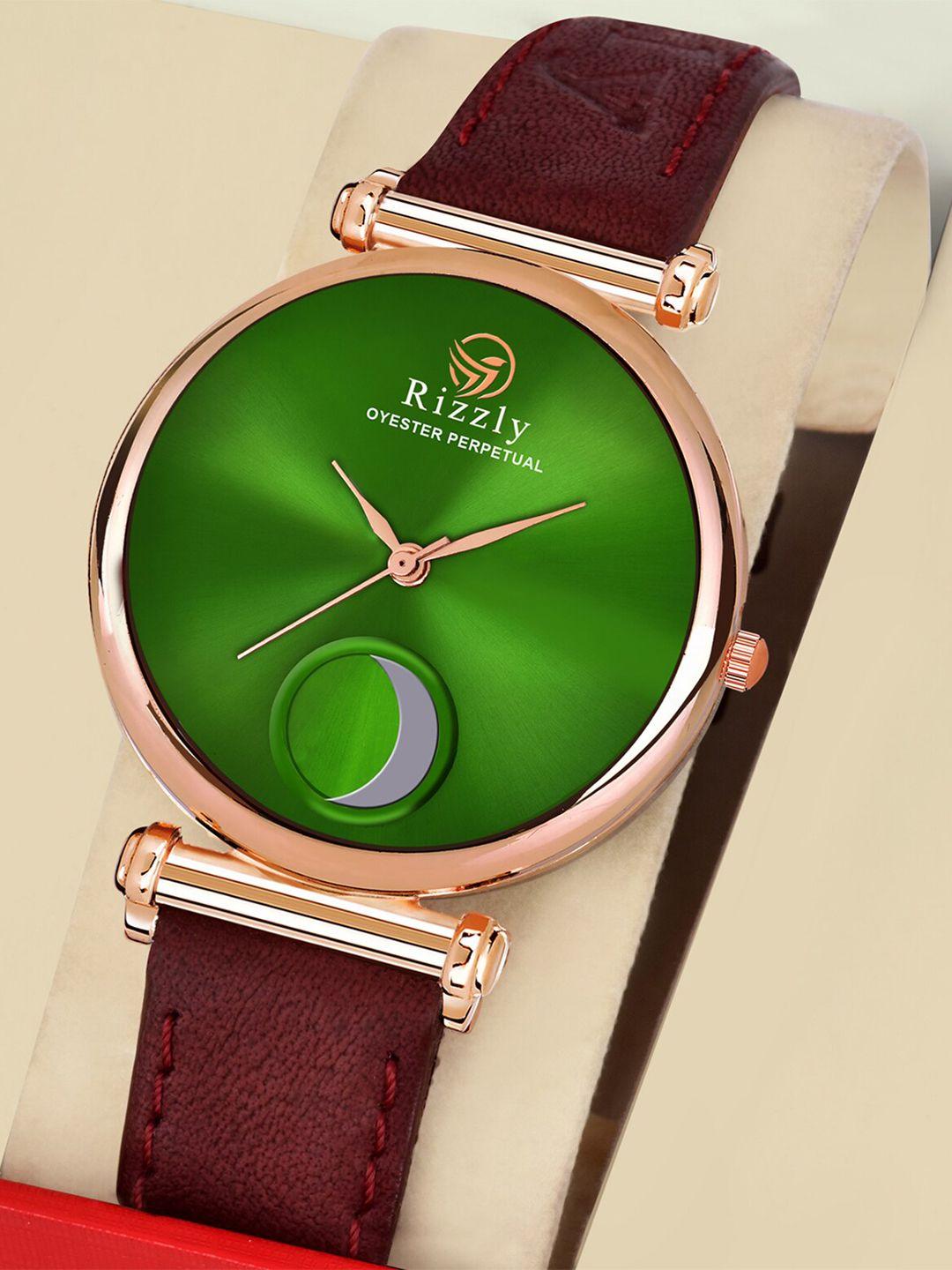 septem women green mother of pearl dial & red leather straps analogue chronograph watch