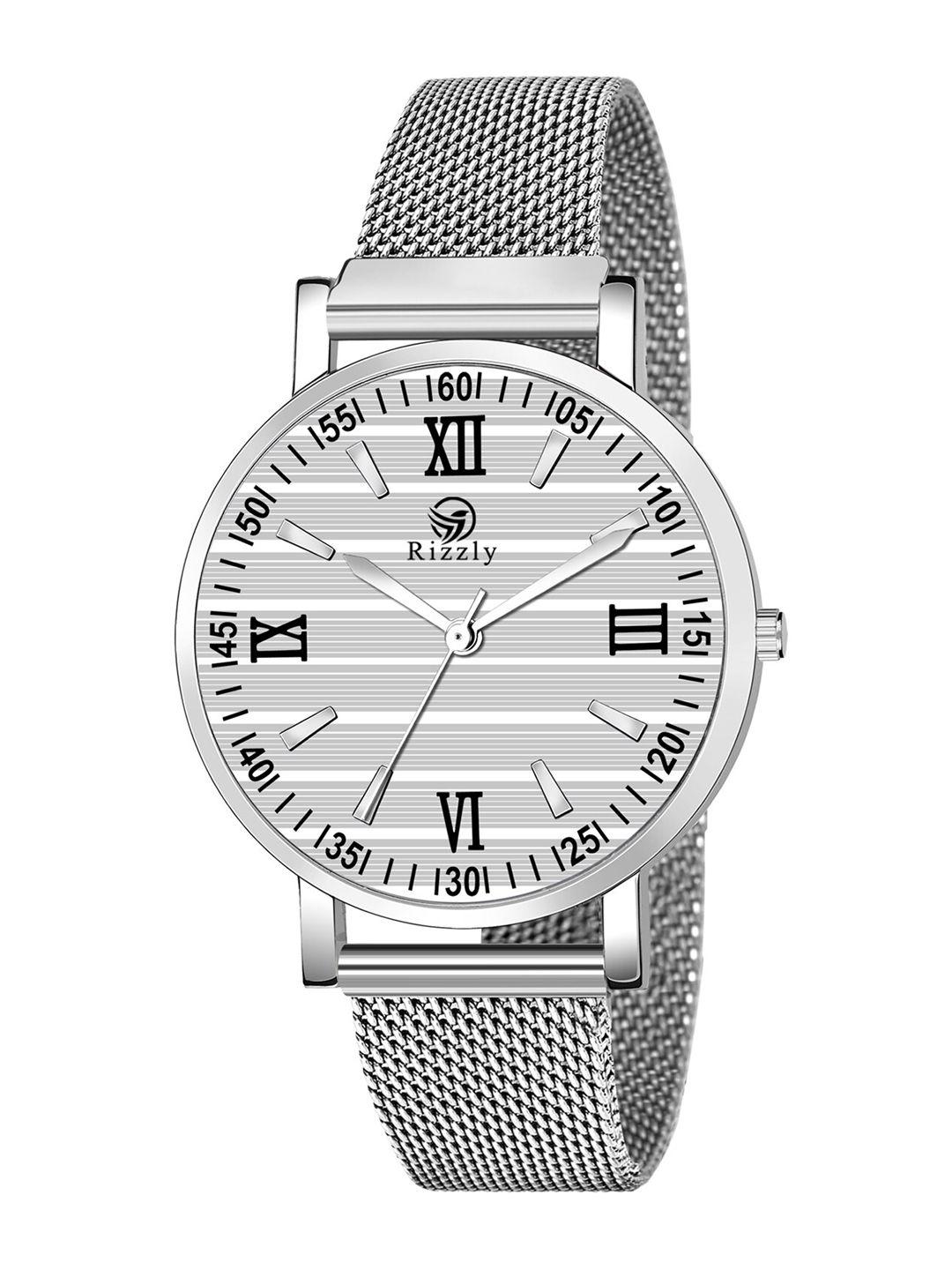 septem women grey dial & silver toned stainless steel bracelet style straps analogue watch