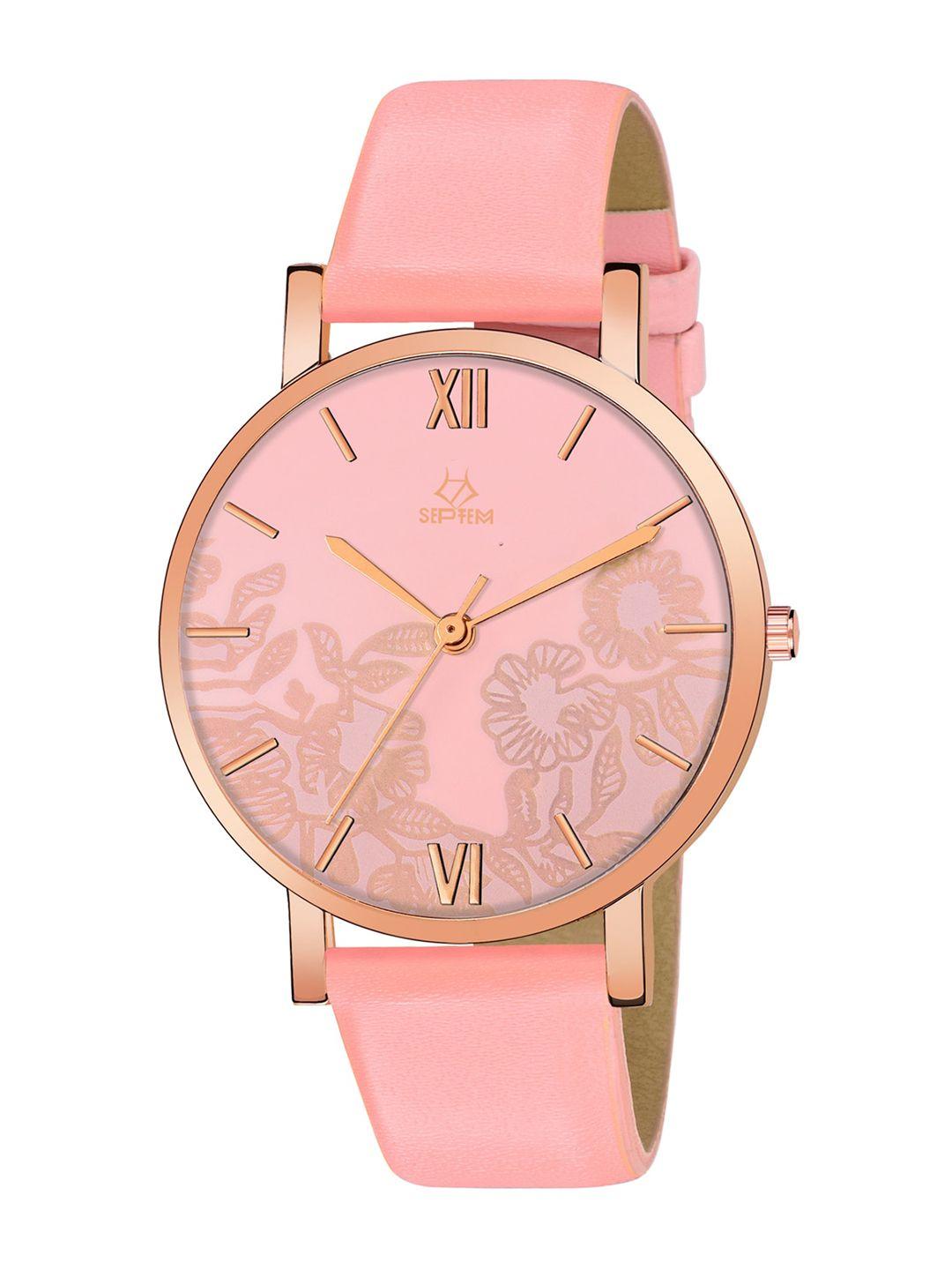 septem women pink printed dial & pink leather straps analogue watch sp-118.pink-septem-pink