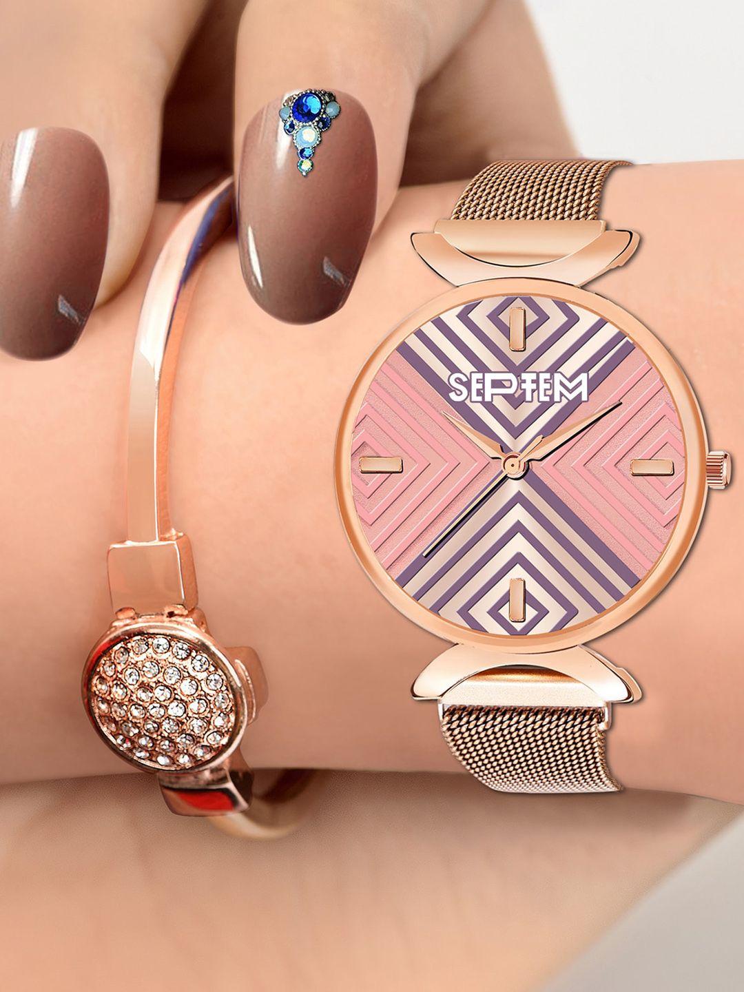 septem women printed dial & rose gold-plated analogue watch sp-158.