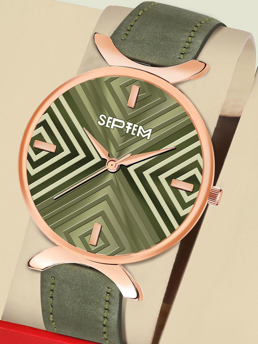 septem women printed leather straps analogue watch sp-157.green-septem