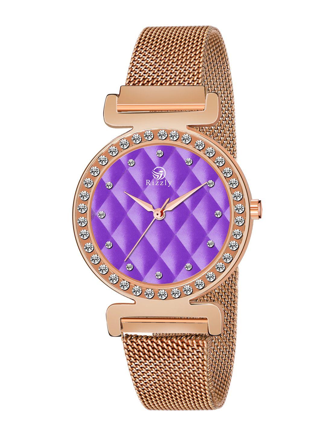 septem women purple embellished dial & rose gold toned stainless steel bracelet style straps analogue watch sp-139.purple-septem-purple