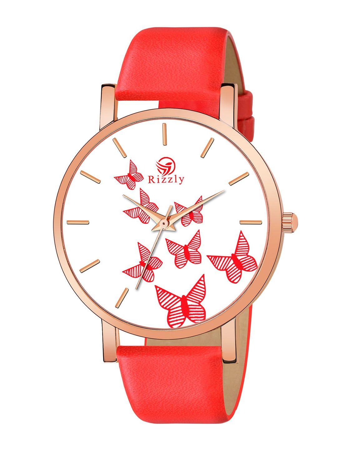 septem women red butterfly dial & red leather straps analogue watch