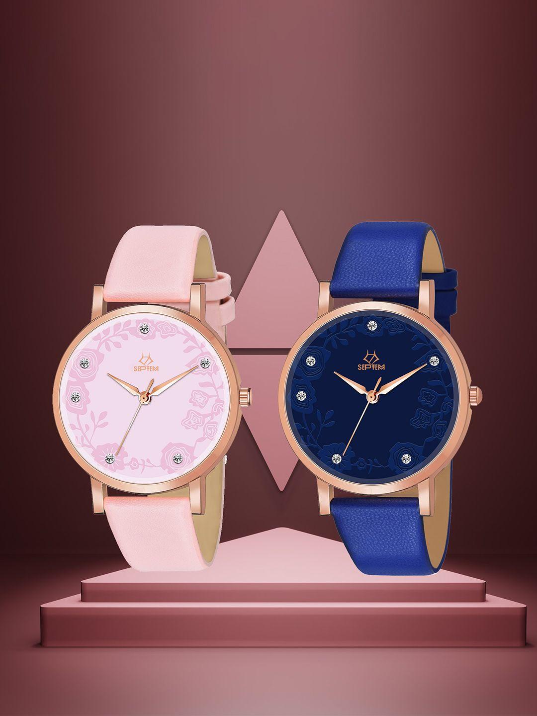 septem women set of 2 leather straps analogue watch sp-146.blue-pink-septem