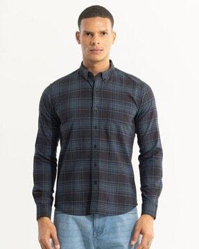 septet checked slim fit shirt with patch pocket