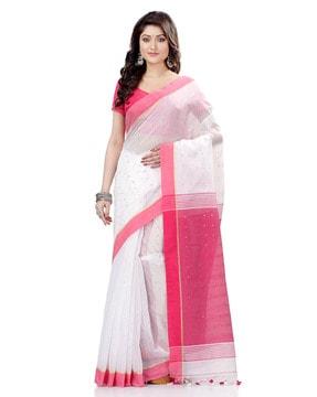 sequence handloom cotton saree with contrast border