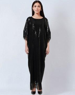 sequin boat-neck gown dress