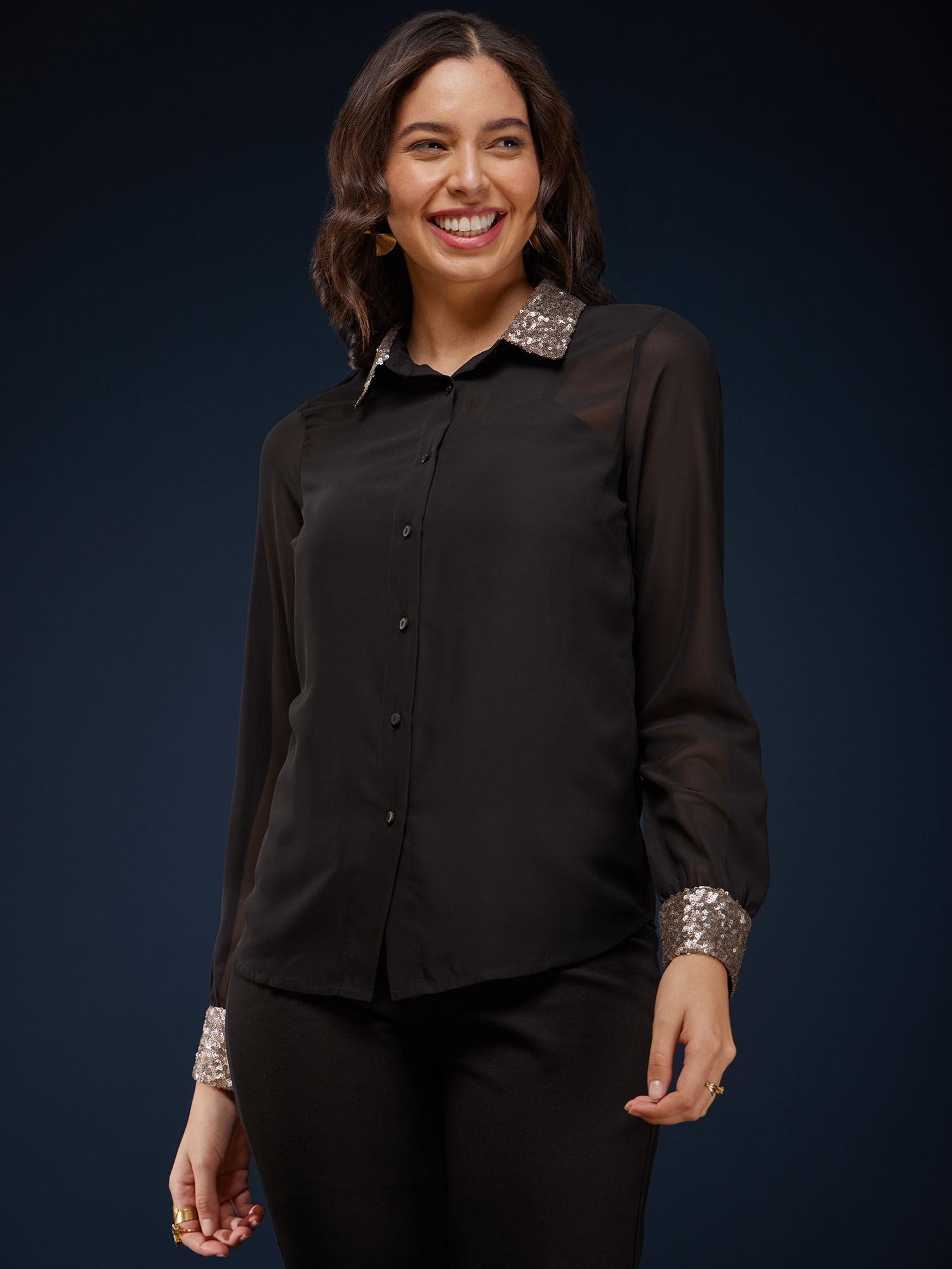 sequin detail shirt - black