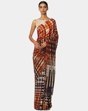 sequin embellished checked saree